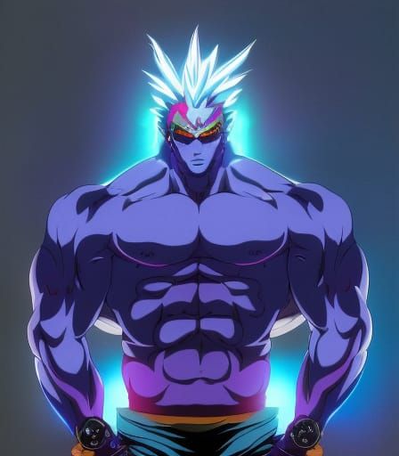 Cyber-Oni Akuma with Purple Aura, Cel-Shaded Illustration