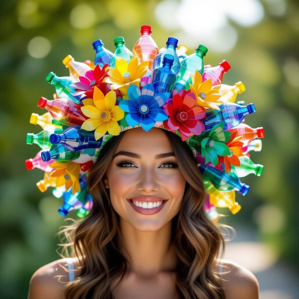 Woman With Recycled Plastic Bottle Hat