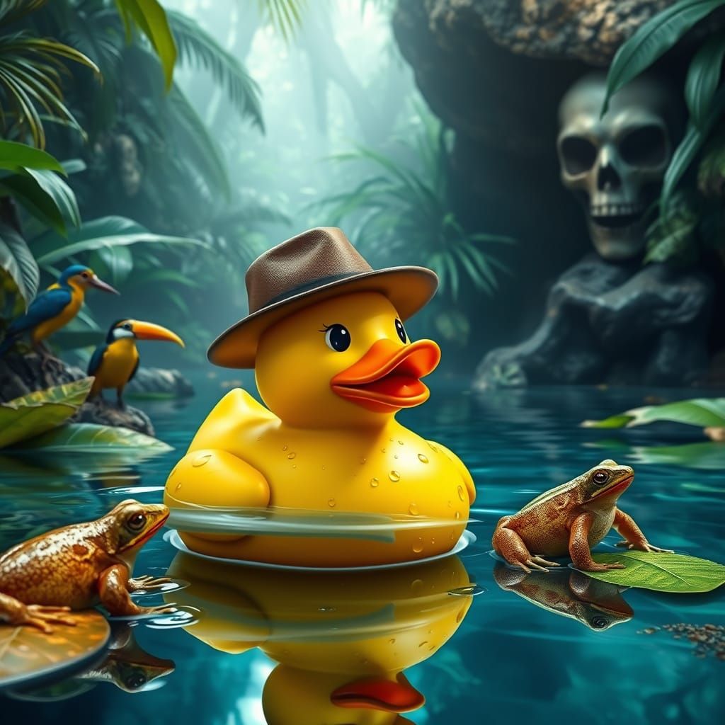 Vibrant Rubber Duck in Tropical Rainforest Splendor