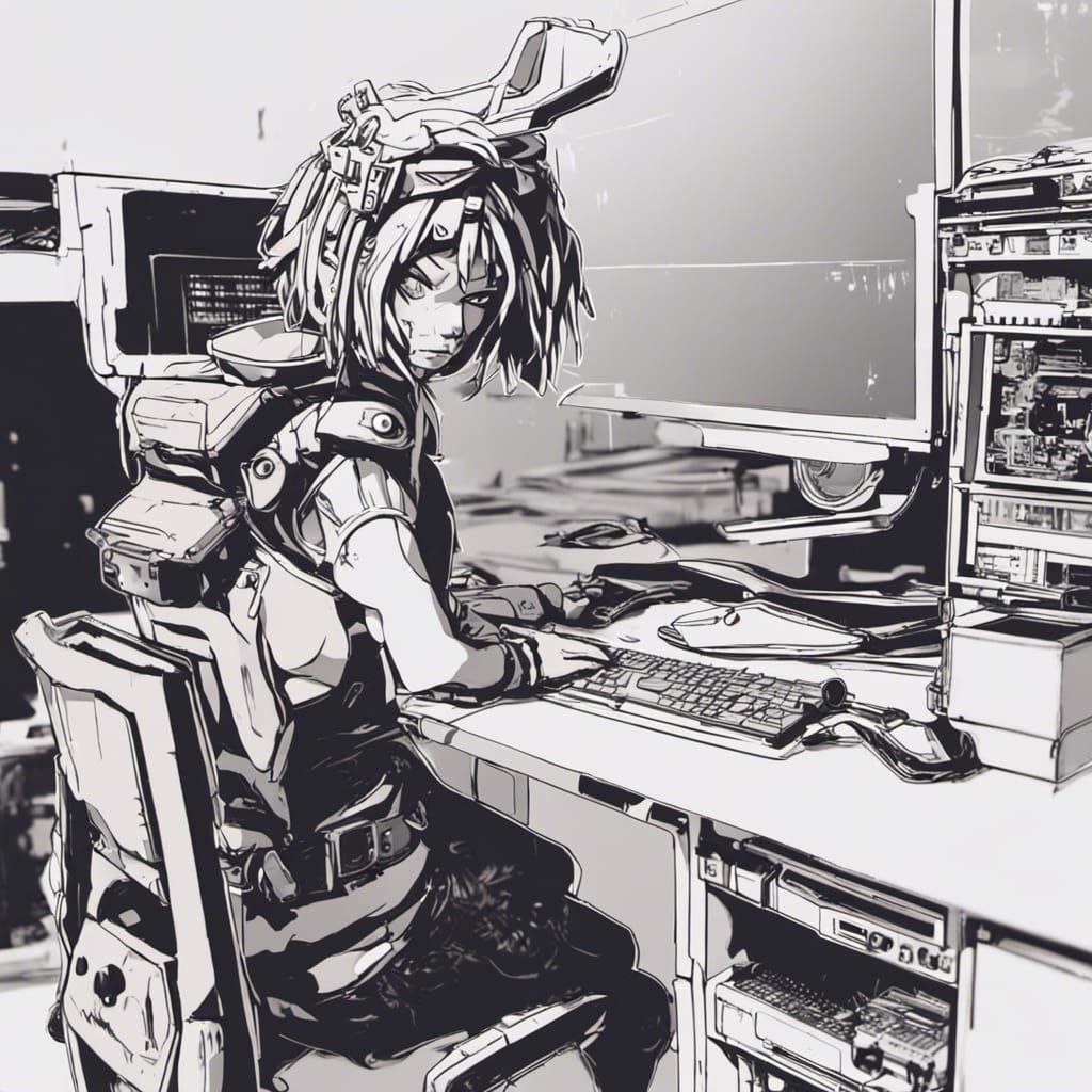 Cyberpunk Programmer Creates Hello World in Anime Style