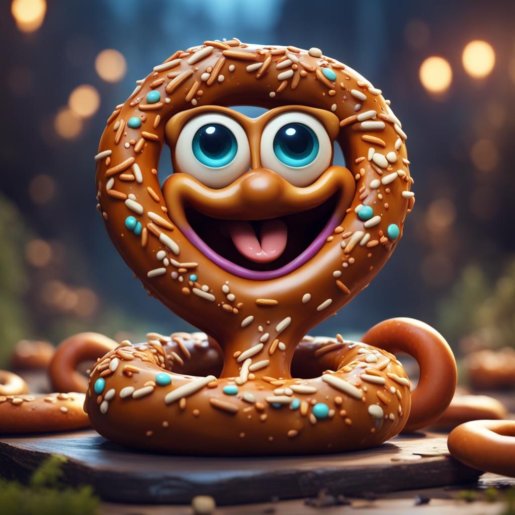 Cute Pretzel with a Face in Detailed Matte Painting