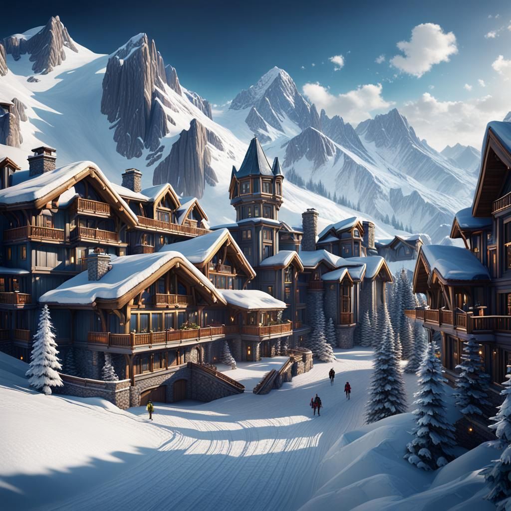 Luxury Ski Resort in Detailed Matte Painting