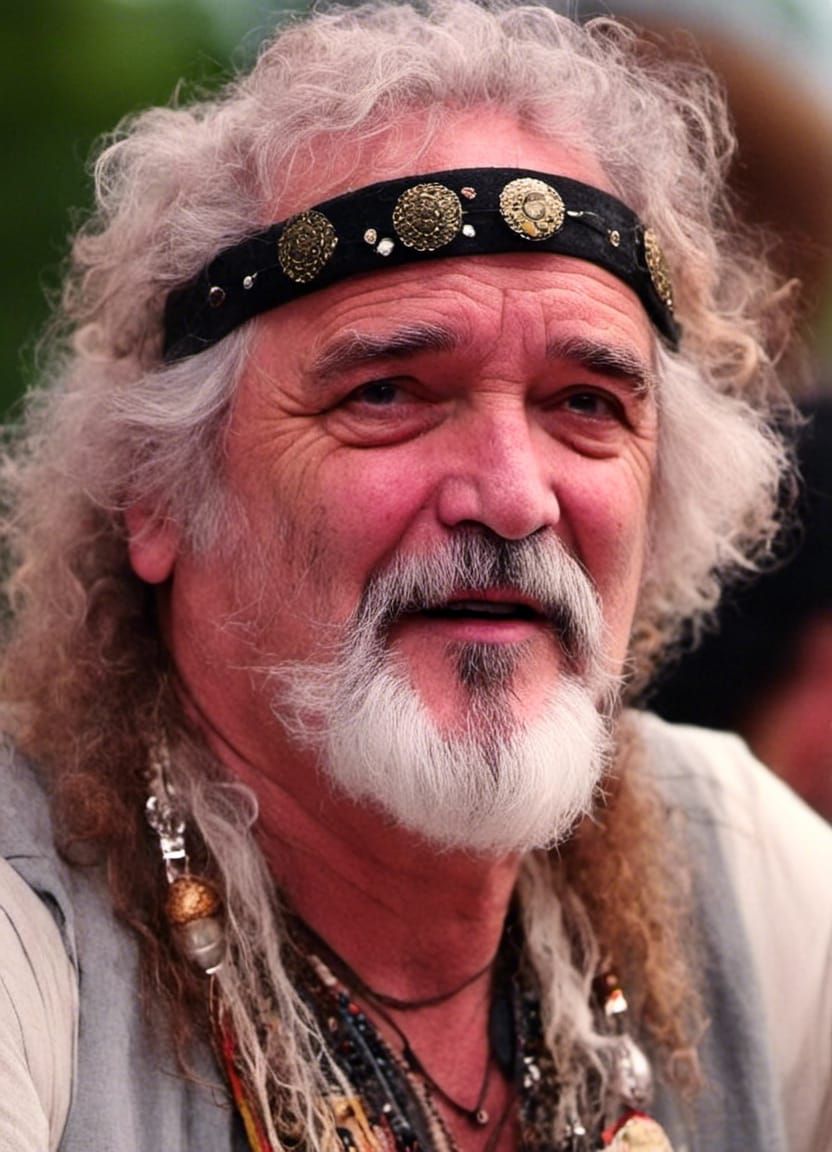 Woodstock Hippie Portrait in Aged Photograph Style