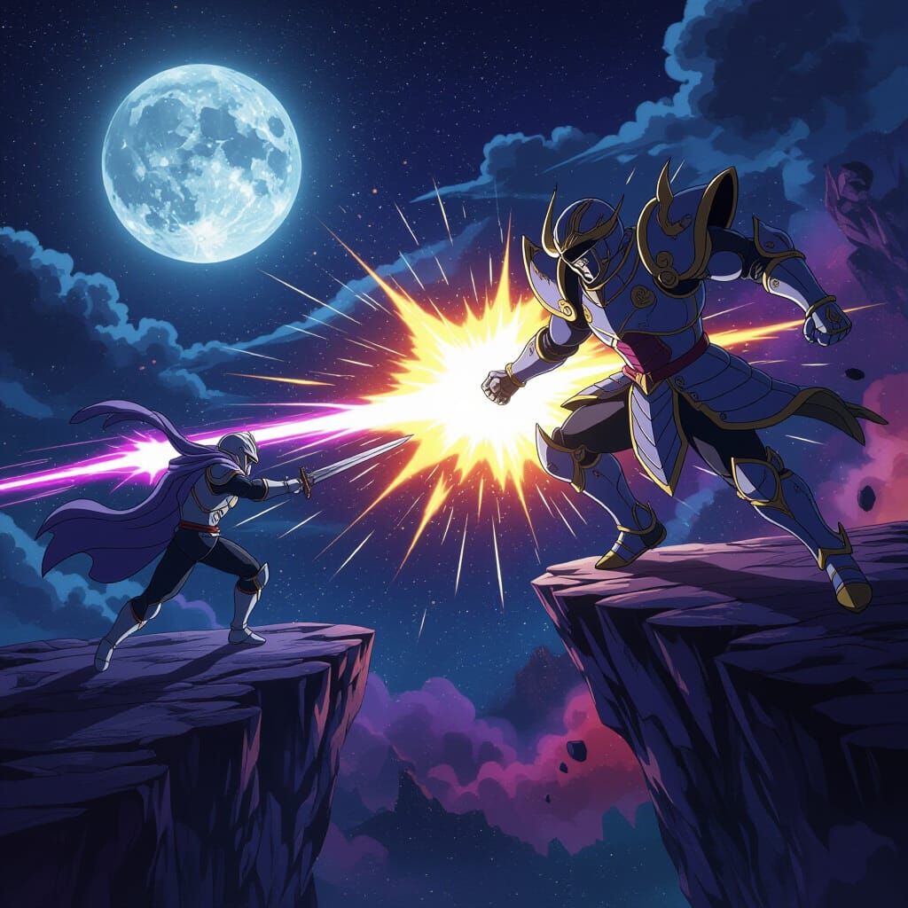 Spectral Knight Battles Cosmic Entity in Anime Style