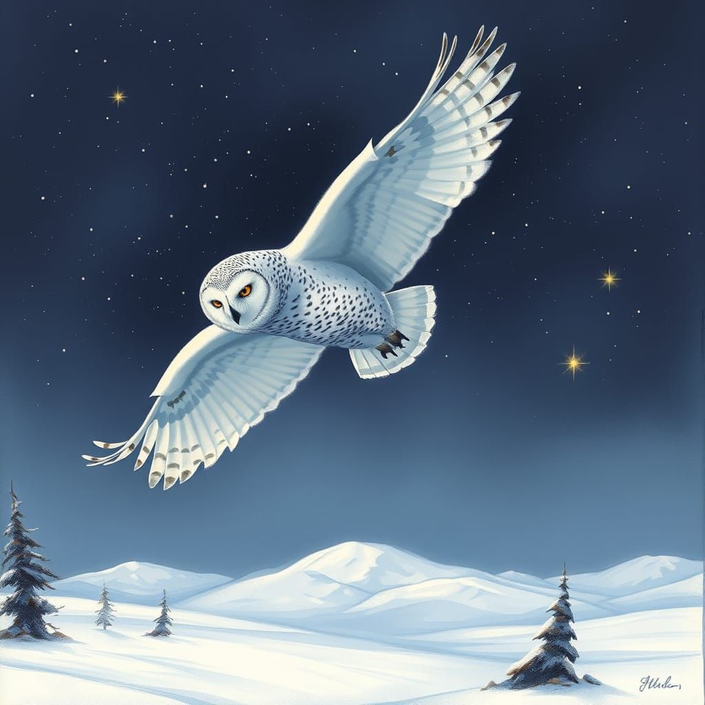 Majestic Owl-Bear Soaring Under Starlit Sky