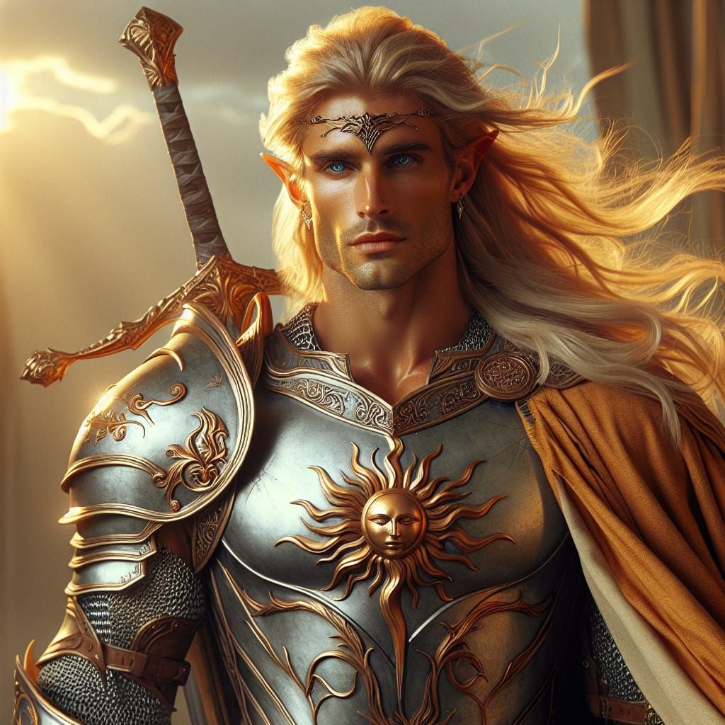 Sun Elf Knight with Golden Armor