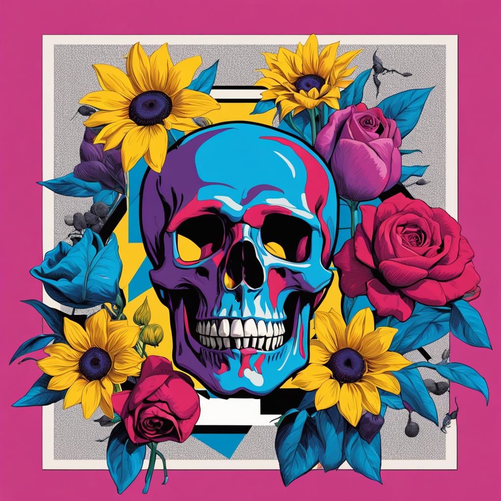 Pop Art Skulls in Vibrant Floral Frames