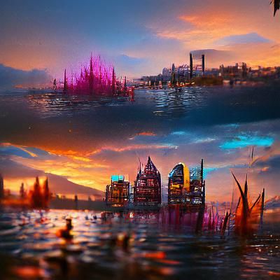Cityscape at Sunset: Detailed Matte Painting