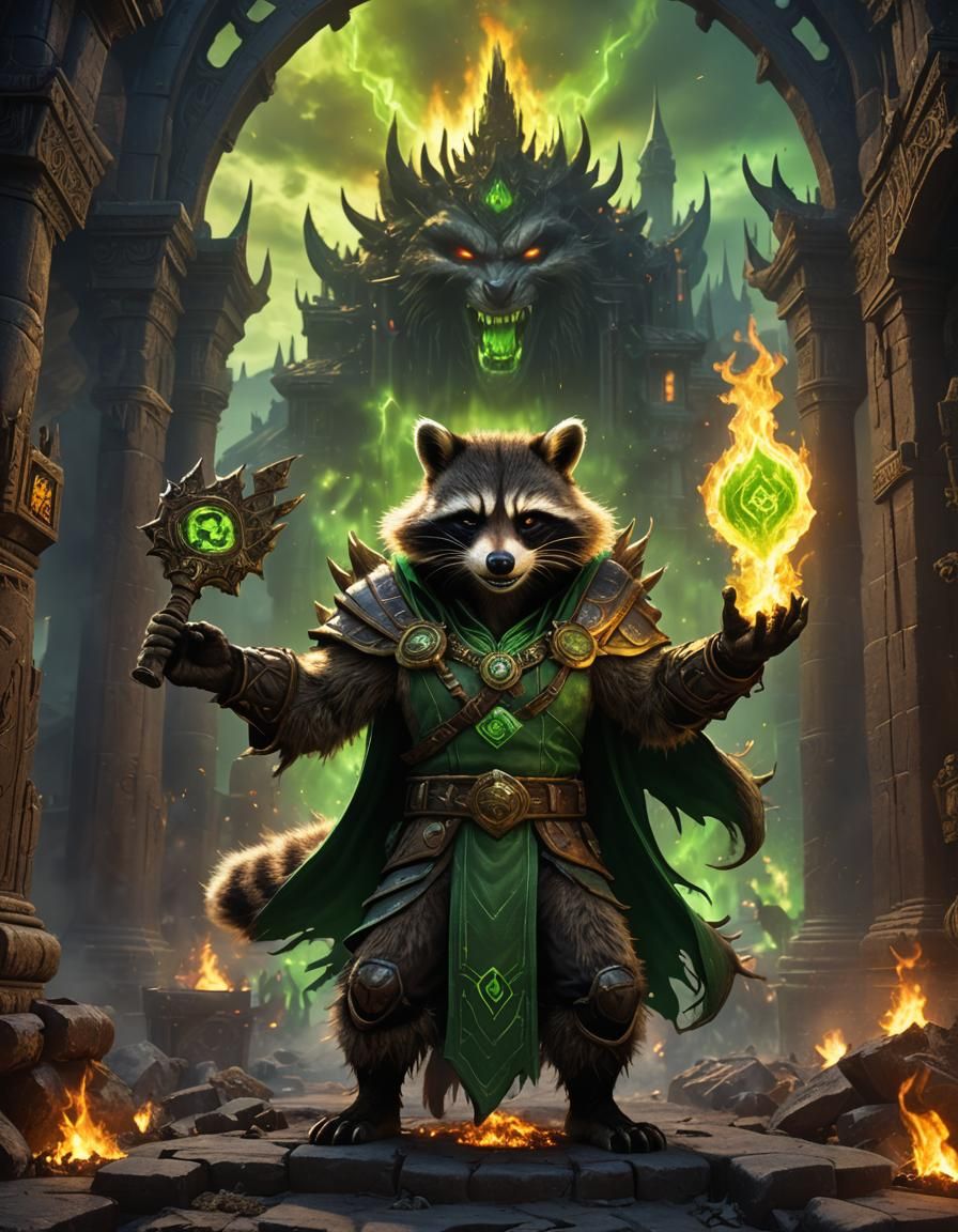 Raccoon Cosplays Gul'dan Casting Green Fire