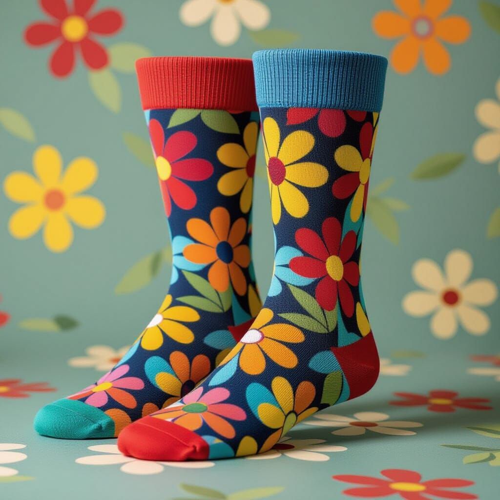 Psychedelic Floral Socks in 1960s Style