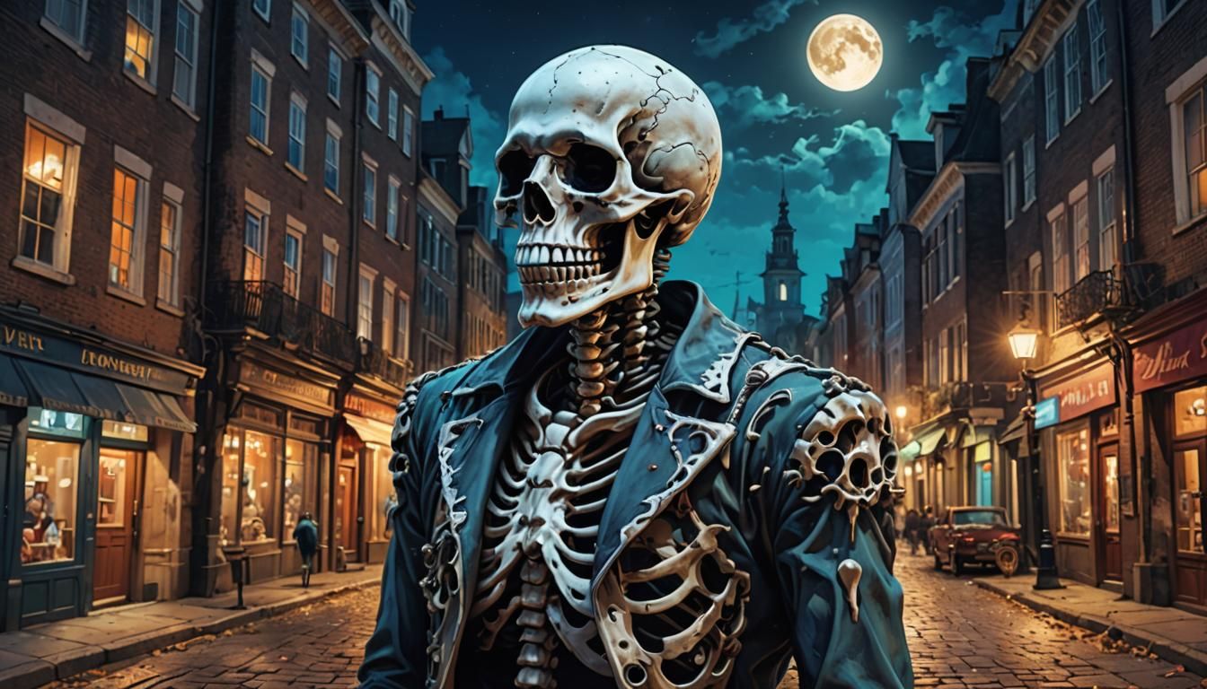 Ghostly Skeleton Walks Vivid City Street