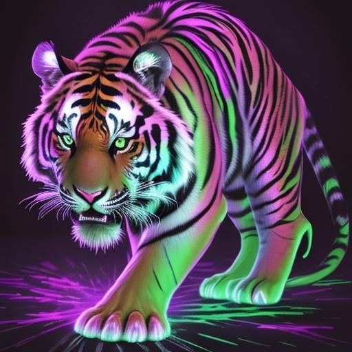 Glowing Tiger in Blacklight Fluorescent Art