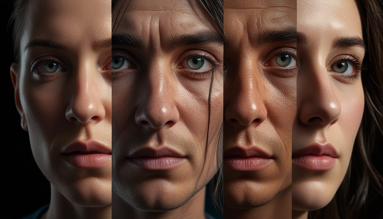 hyperdetailed photorealistic double exposure split face port...