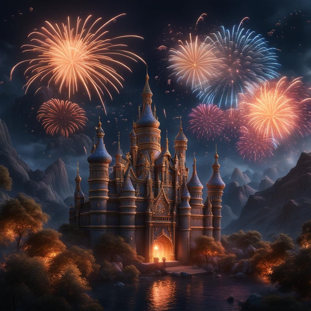 Spectacular Fireworks Display in Detailed Matte Painting