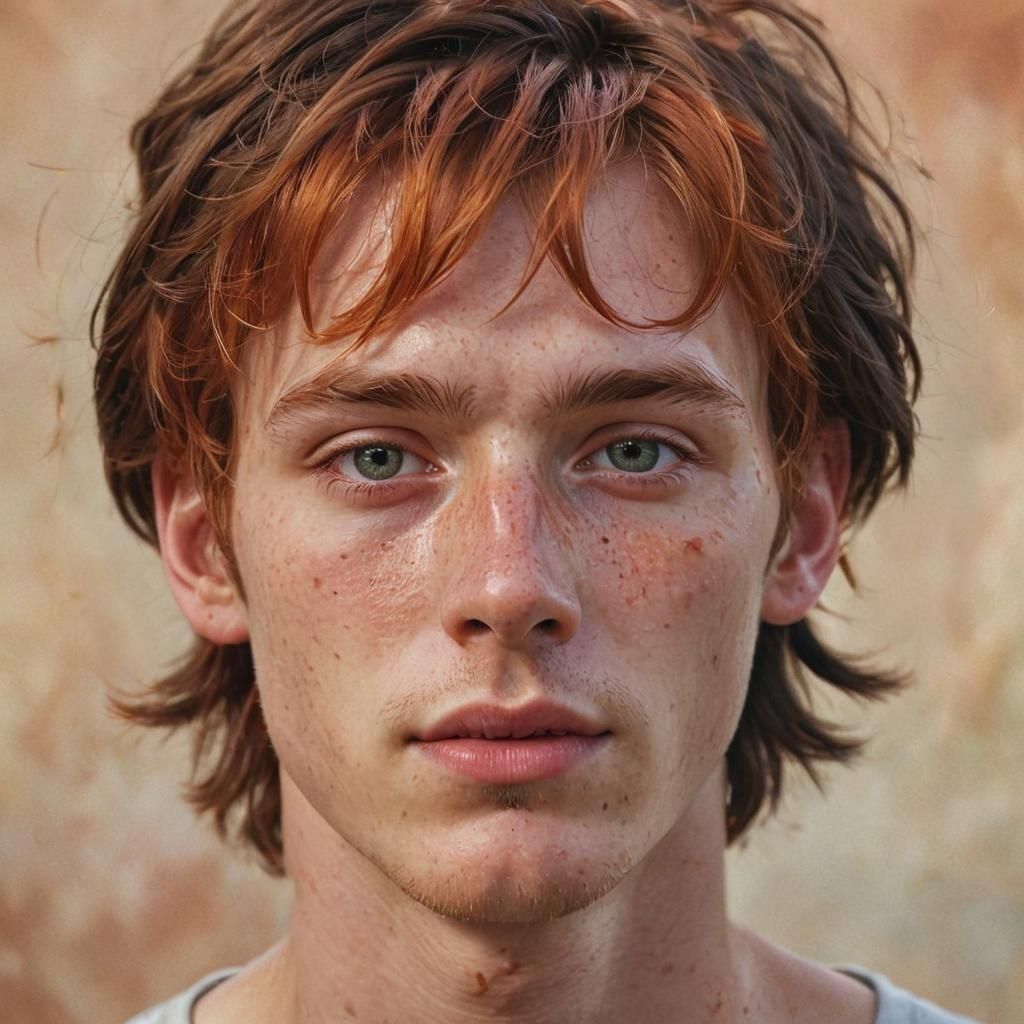 Realistic Portrait of a Red-Haired Young Man