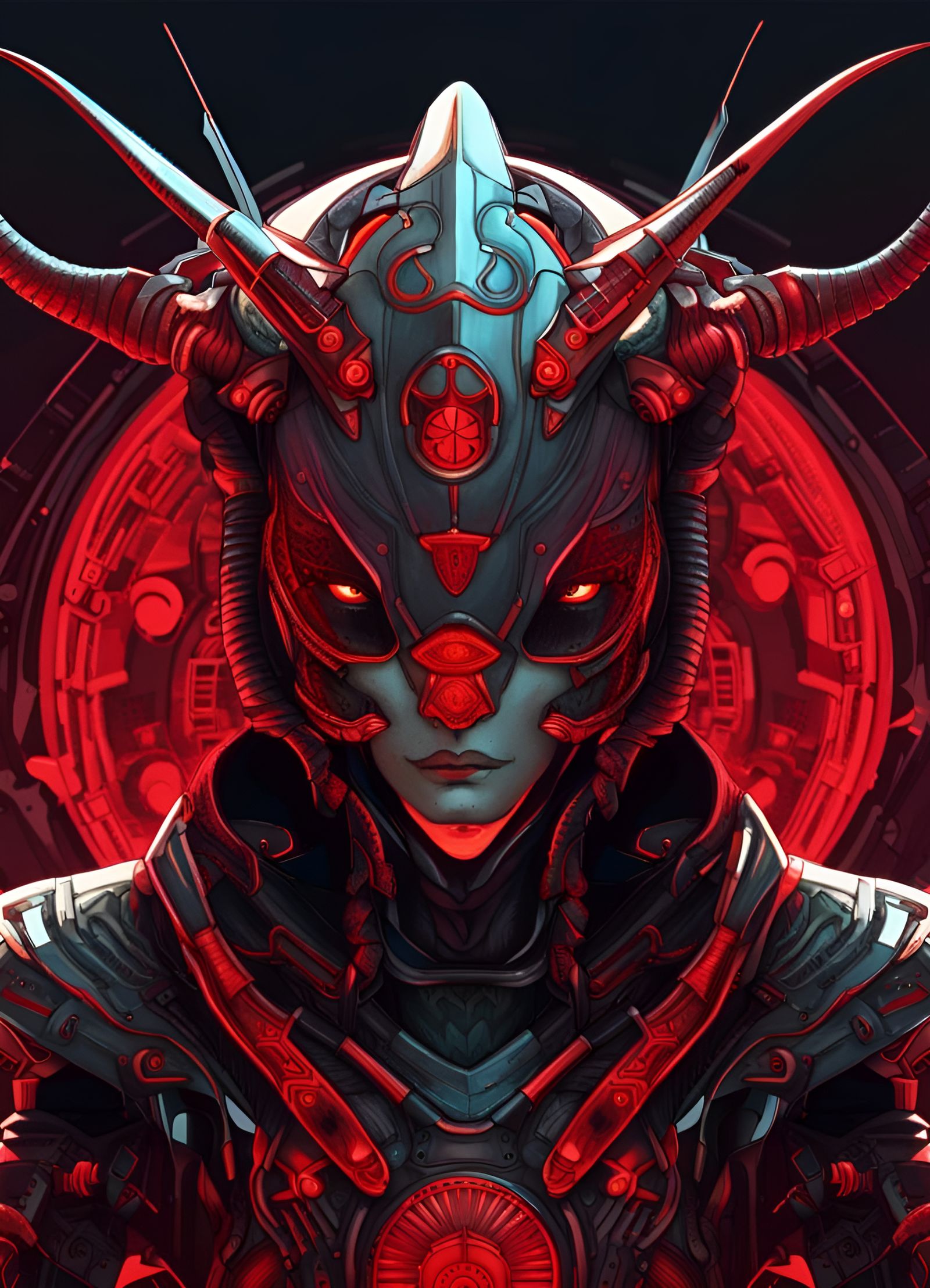 Futuristic Samurai Aries in Cyberpunk Style