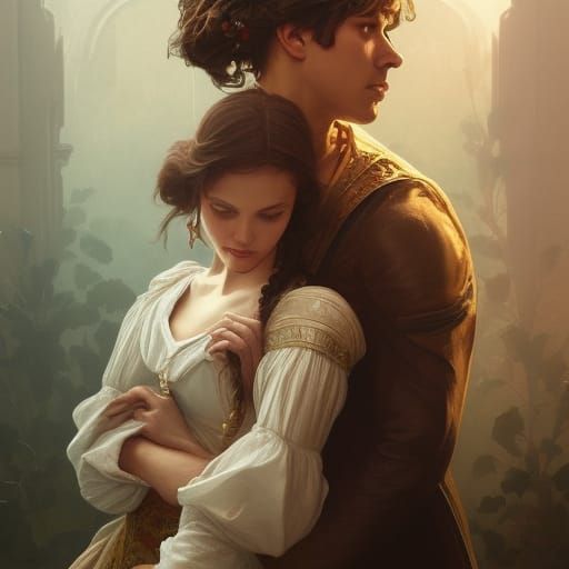 Romeo and Juliet Portrait in Art Nouveau Style