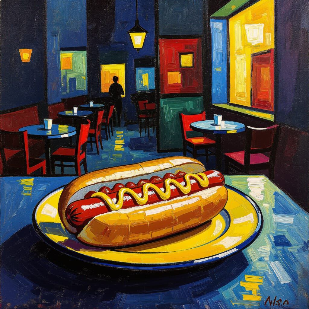 Hotdog in Post-Impressionist Style, Thick Brushstrokes
