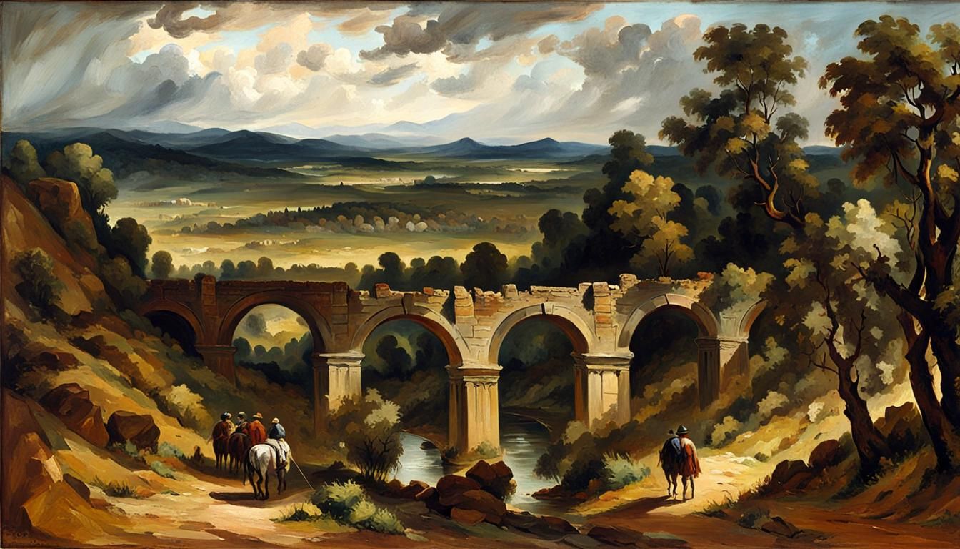 Roman Aqueduct Ruins in Romanticism Style