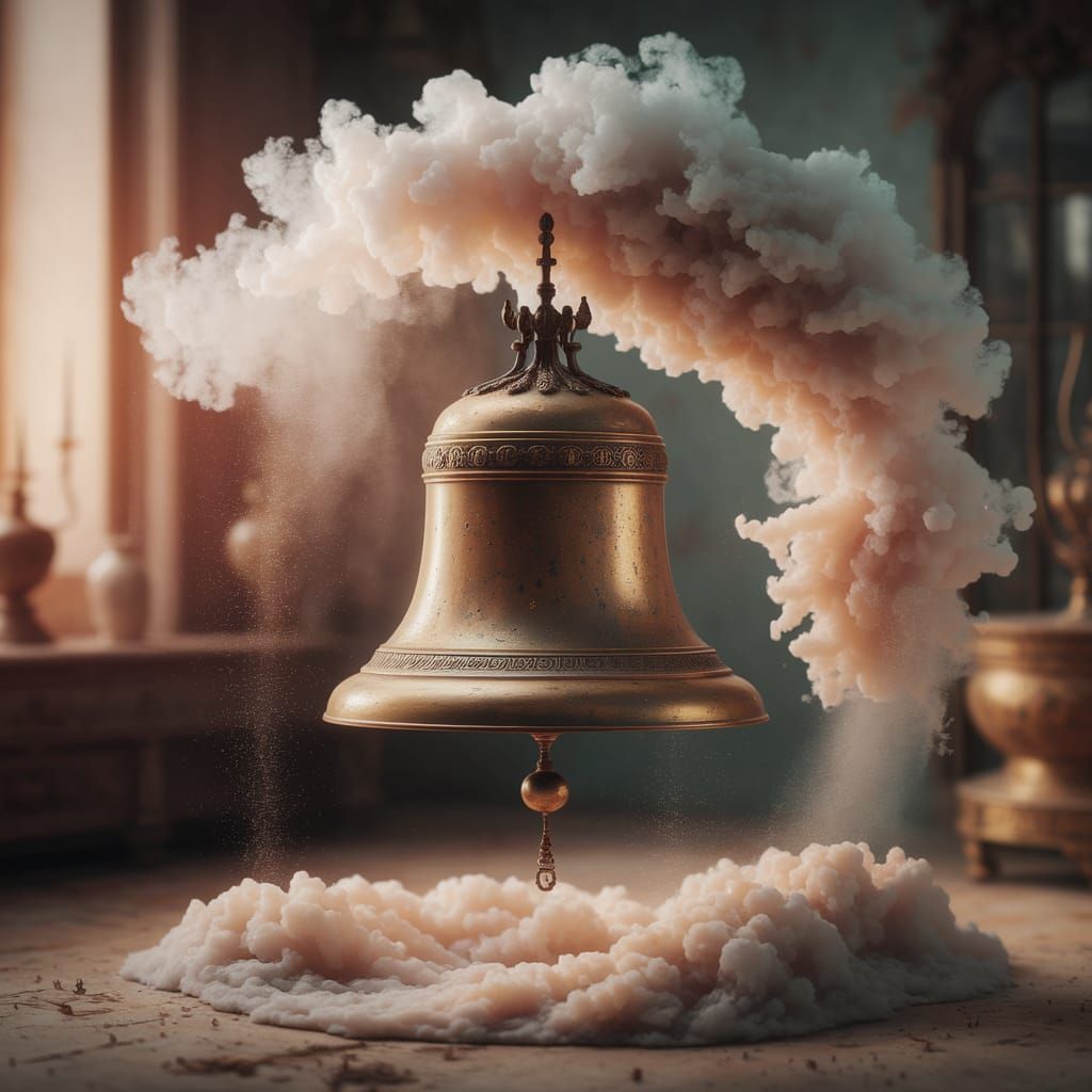 Ornate Brass Bell in Dreamy Fog with Ethereal Glow