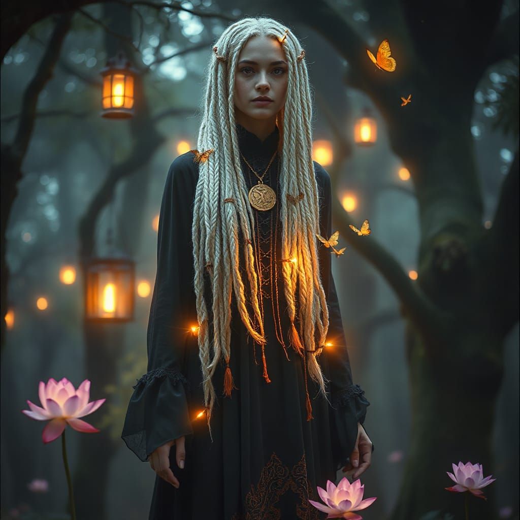 Ethereal Fantasy Goddess in Ancient Forest