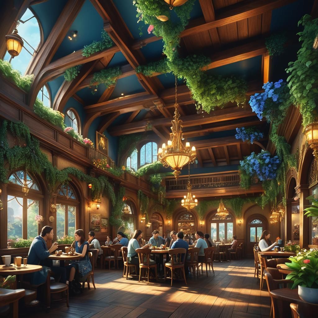 Whimsical Fantasy Cafe Scene in Matte Painting Style
