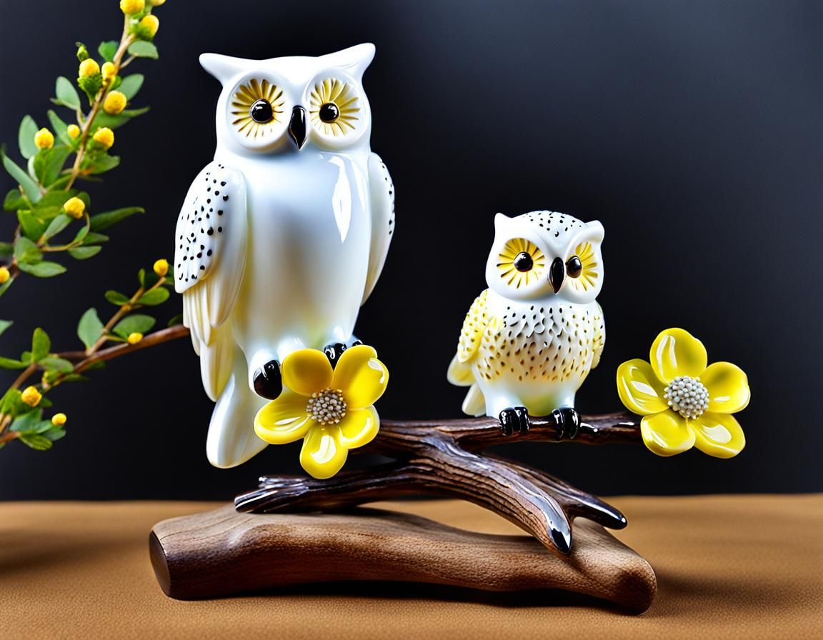 Enamelled Glass Figurine of a Polar Owl