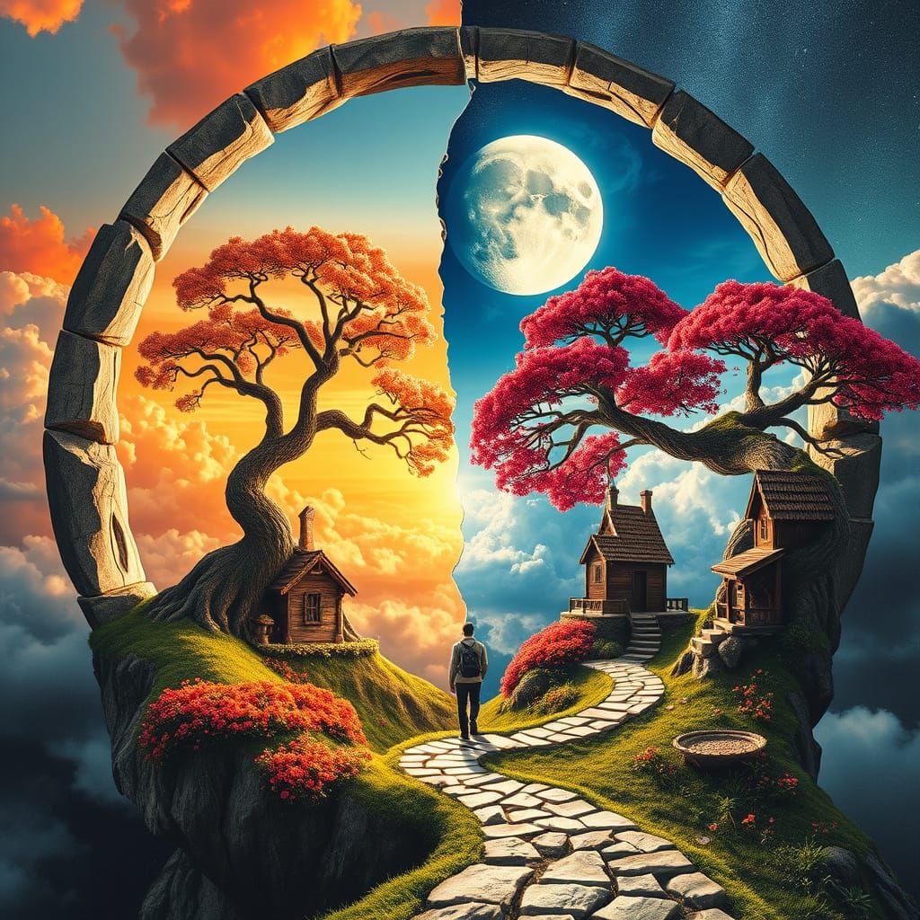 Surreal Yin Yang Stargate with Victorian Cottages and Travel...