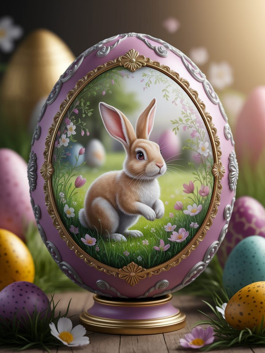 Vibrant Easter Egg in Whimsical Spring Scene