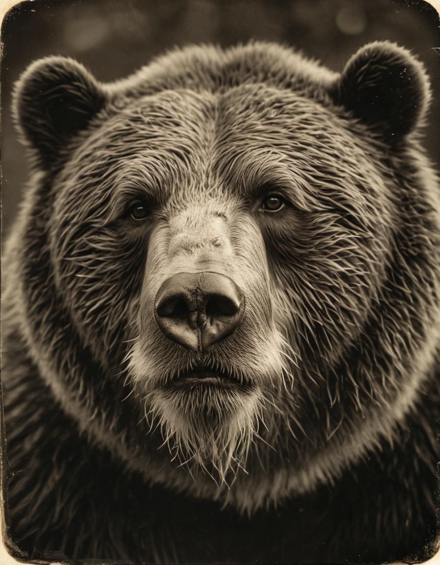Vintage Macro Portrait of a Bearded Kodiak Bear