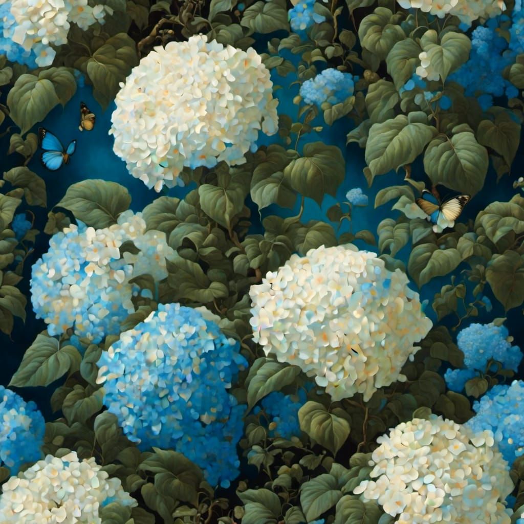 Intricately Detailed Hydrangea in a Dreamy Garden