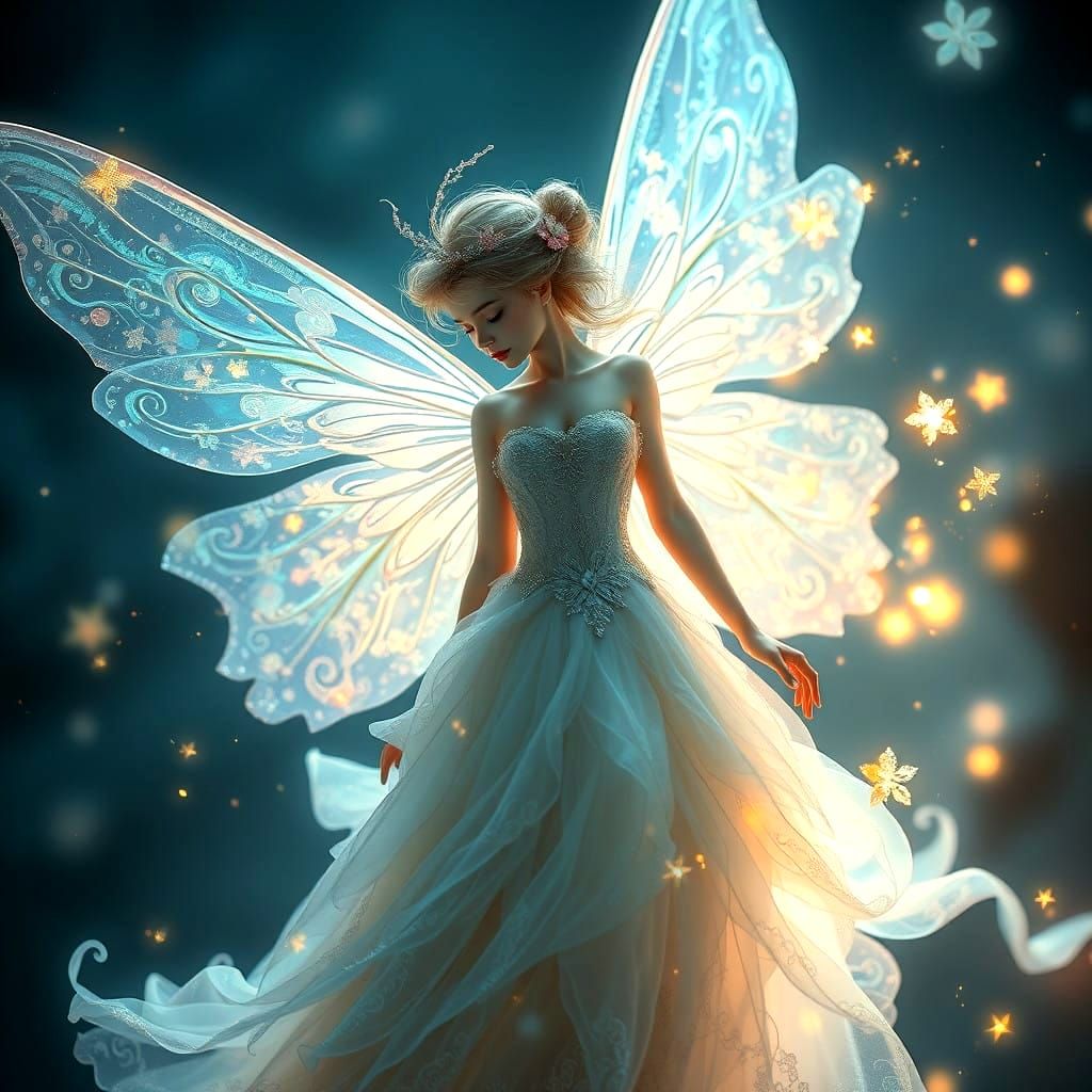Enchanted Fairy in Holographic Gown