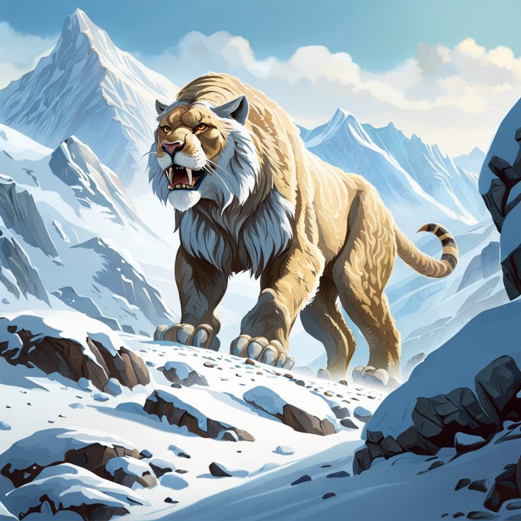 Stunning Saber-Tooth in Snowy Mountain Landscape