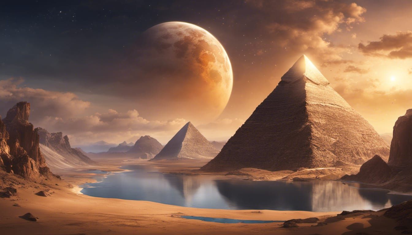 Desert Pyramid Under Astral Galaxy in Dark Fantasy Style