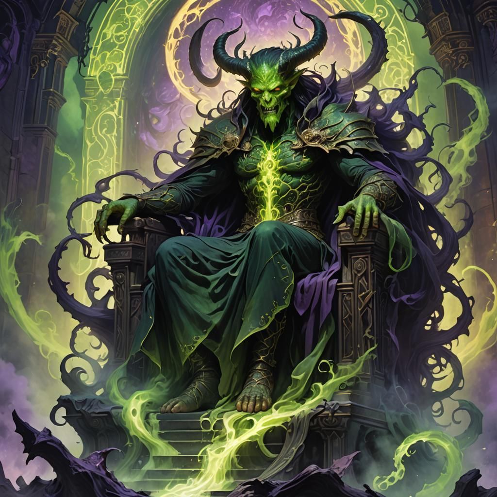 Demon of Envy on Gothic Throne, Dark Fantasy Art