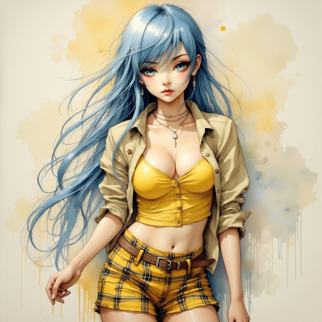 Beautiful Anime Woman in Soft Color Palette