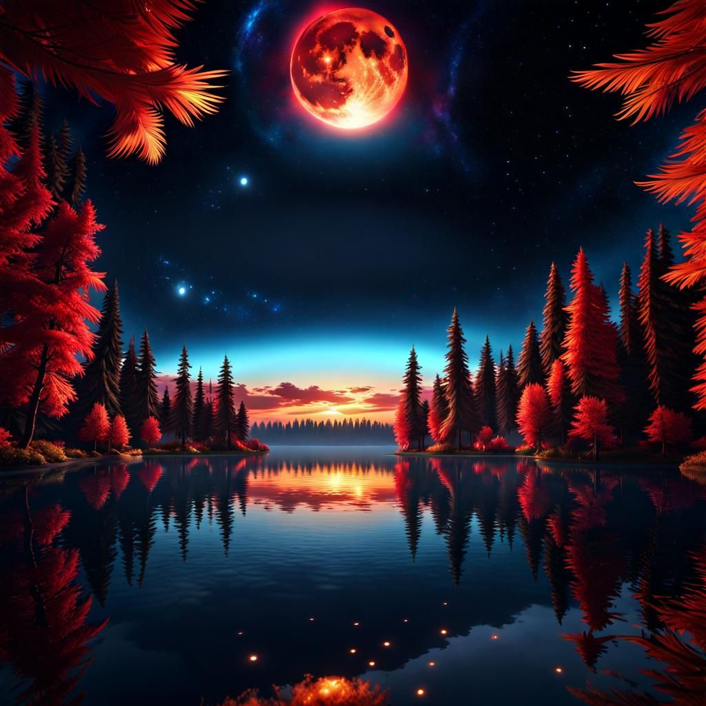 Galactic Reflection: Lake Under Aurora Skies