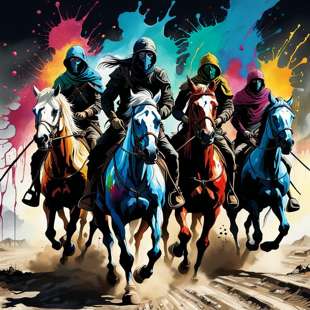 Apocalyptic Horsemen in Graffiti Street Art Style