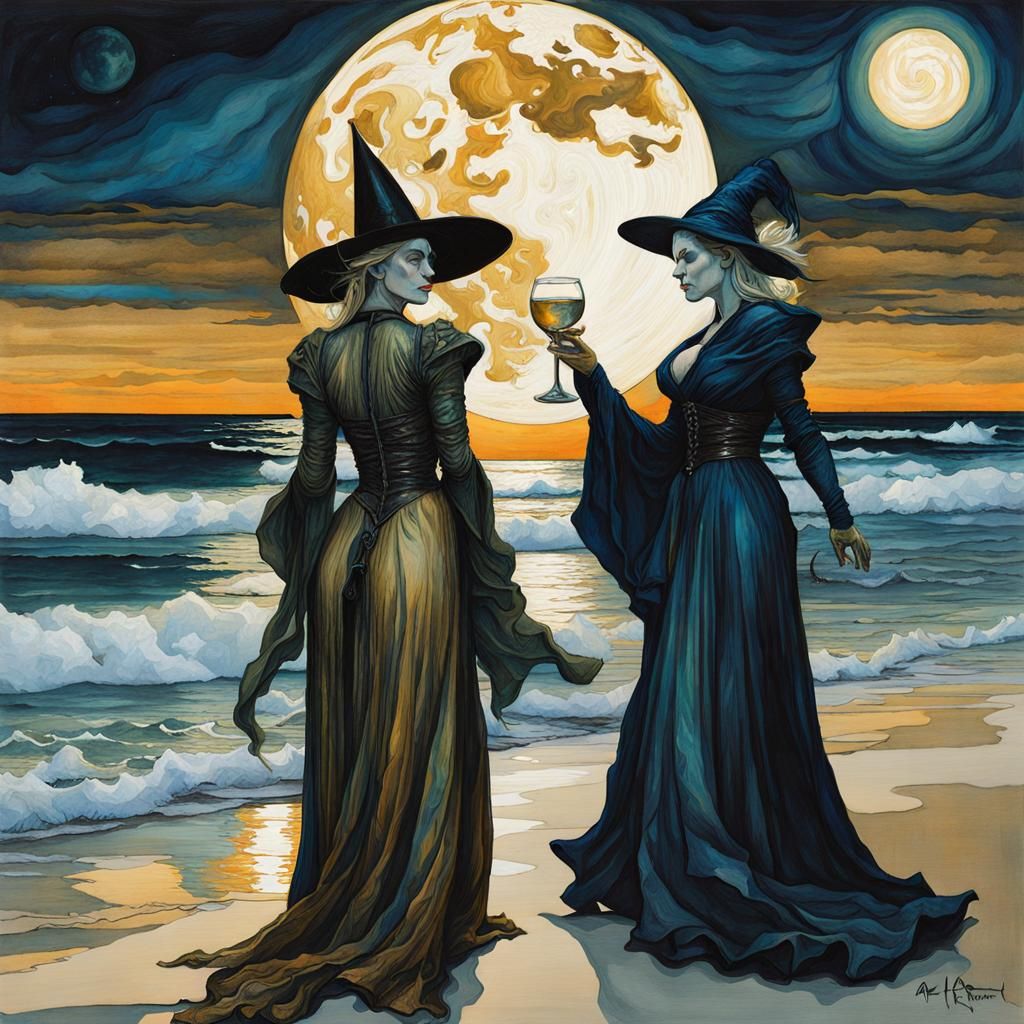Moonlit Beach Party: Wiccan Alcohol Ink Art