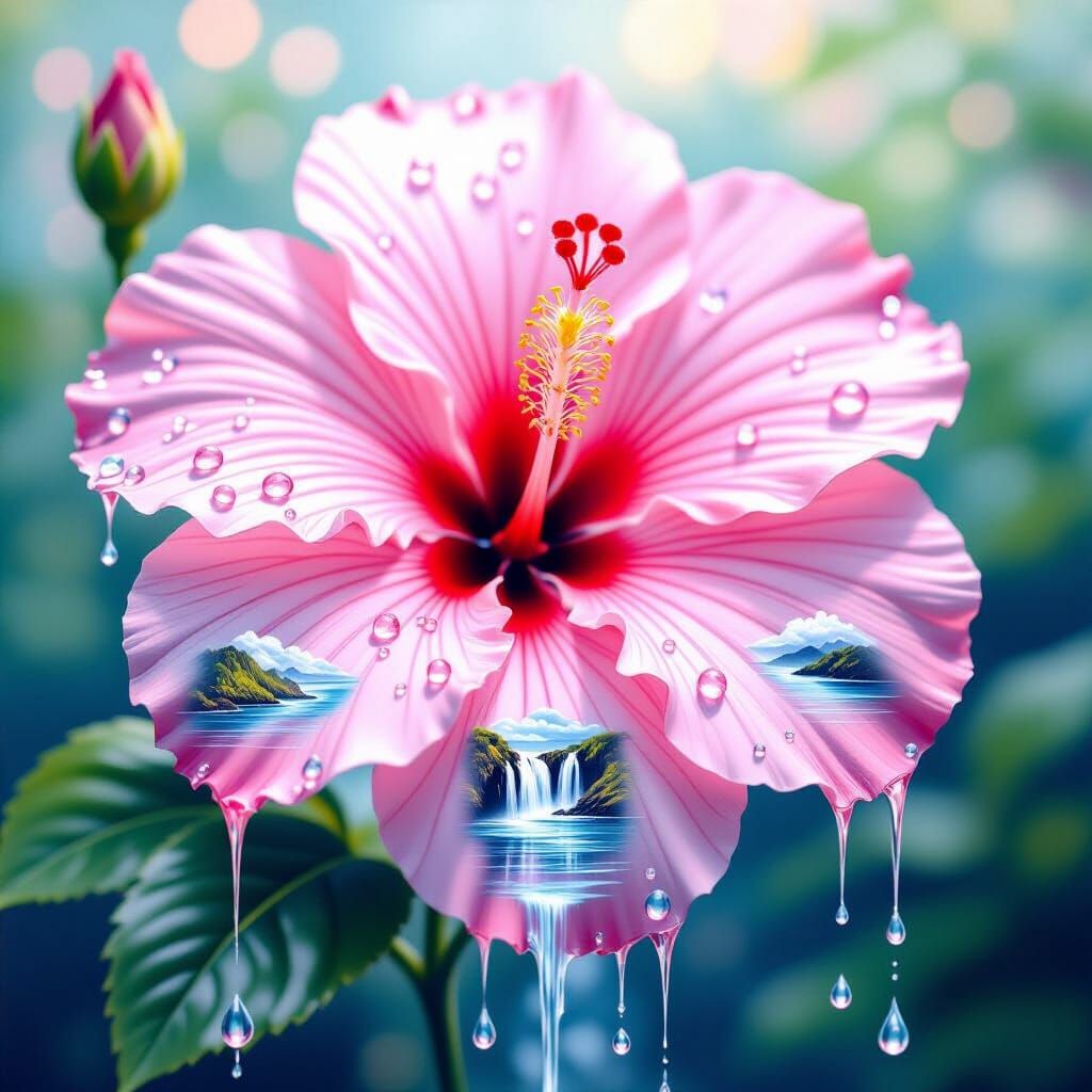 Colossal Crystal Hibiscus with Miniature Hawaiian Coastline