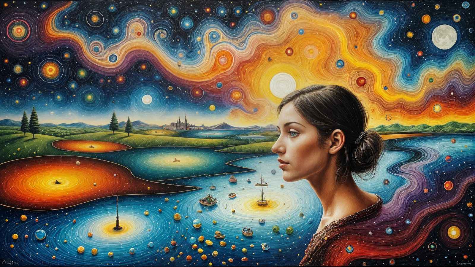 Surreal Oil Painting: Lună Plină, 1977