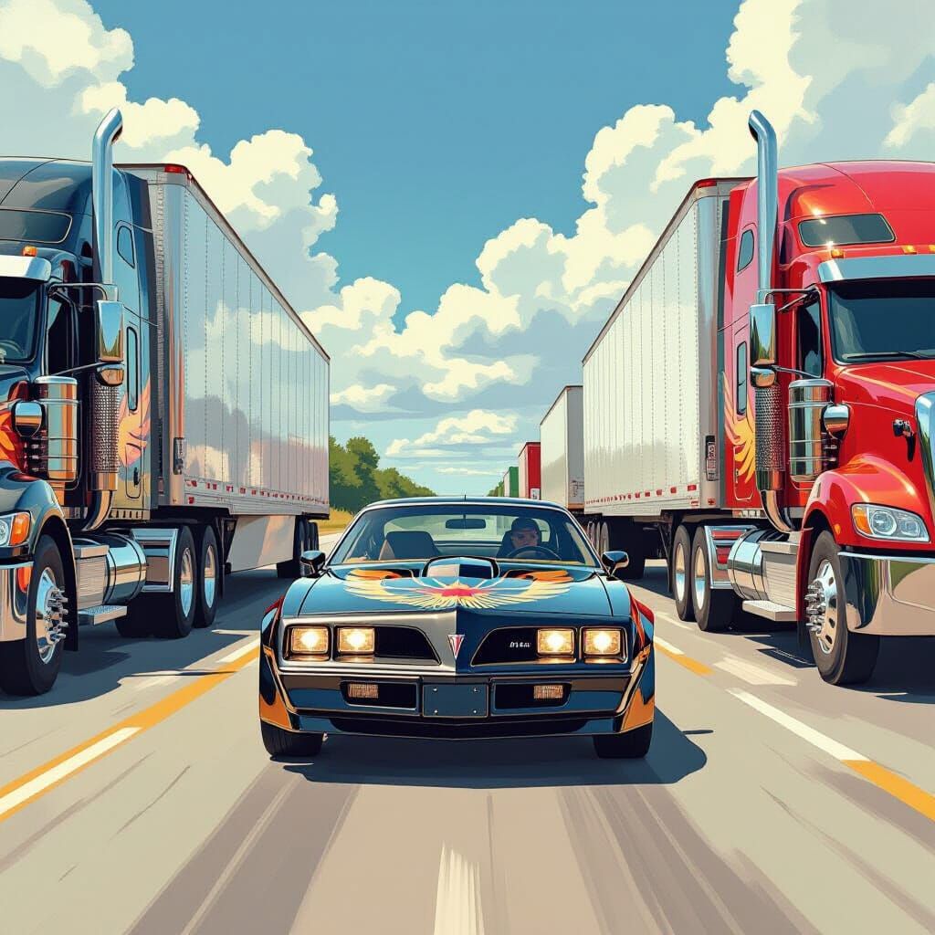 1980 Trans Am Turbo Races Down Highway as Digital Art