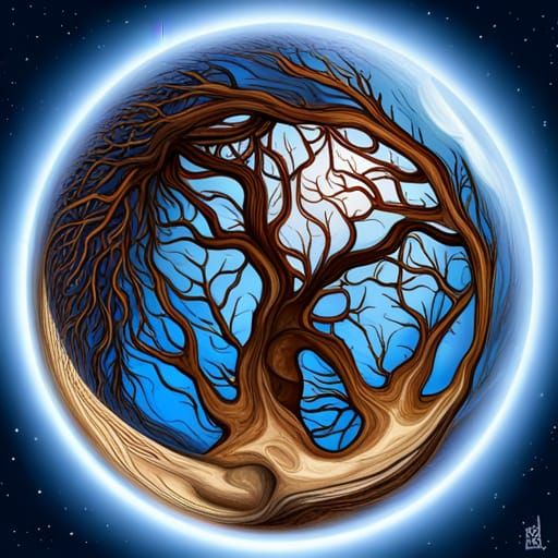 Tree Roots Encircling Tree in Glass Orb