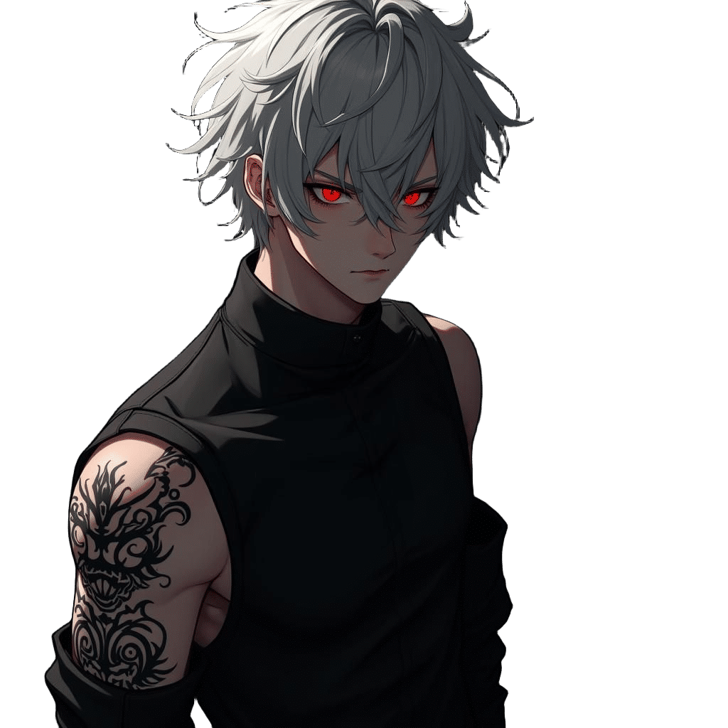 Anime Character with White Hair and Red Eyes