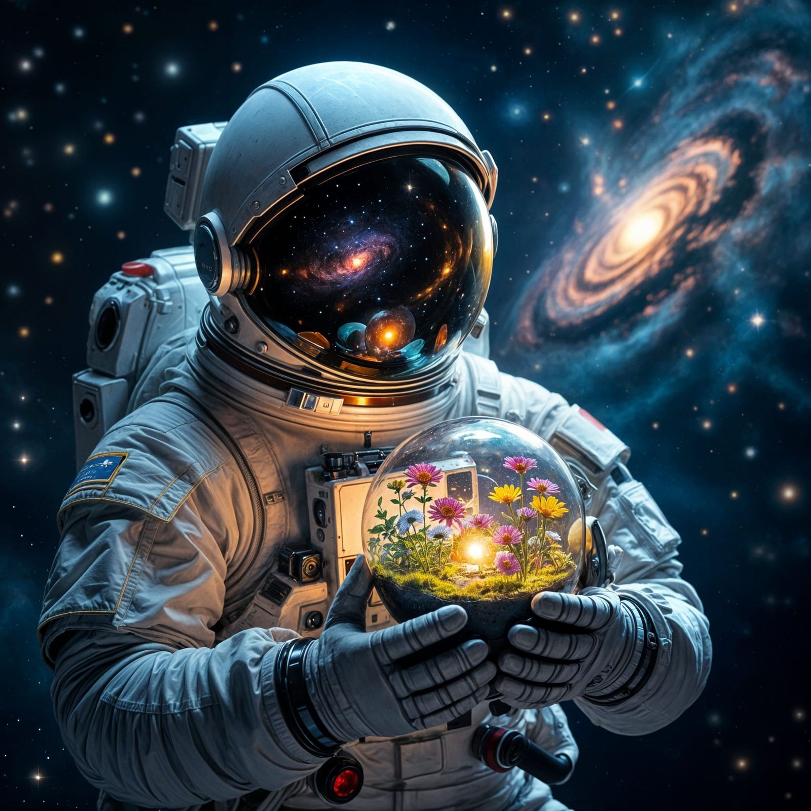 Astronaut with Earth's Last Flowers in Space