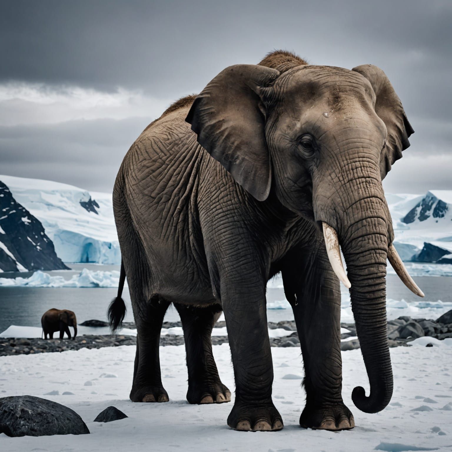 Antarctic Pig-Snouted Elephants in Hyperrealistic Style