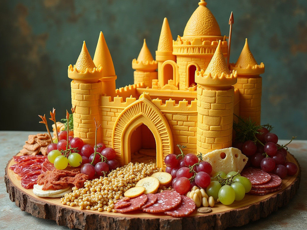 Cheddar Cheese Castle Charcuterie Board Illustration