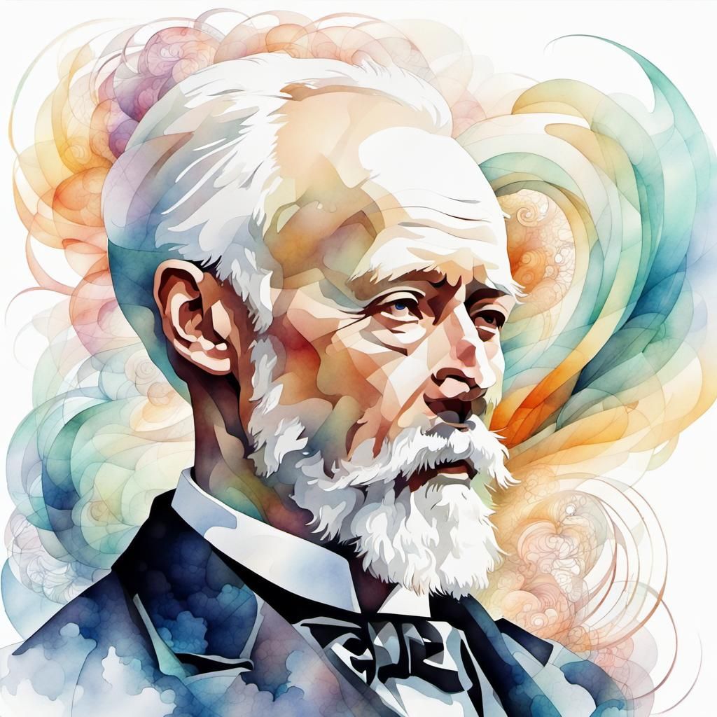 Watercolor Portrait of a Composer in Ink Art Style