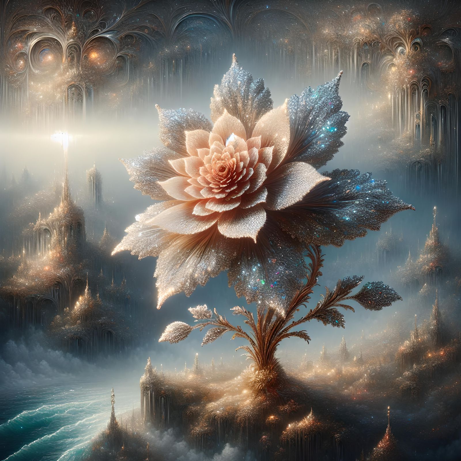 Glimmering Glitter Flower in Dreamlike Setting