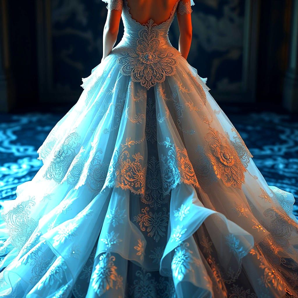 Glittering Empire Dress with Lace, Detailed Digital Art